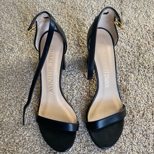 Stuart Weitzman NearlyNude Black Leather Strap Sandal Size 8